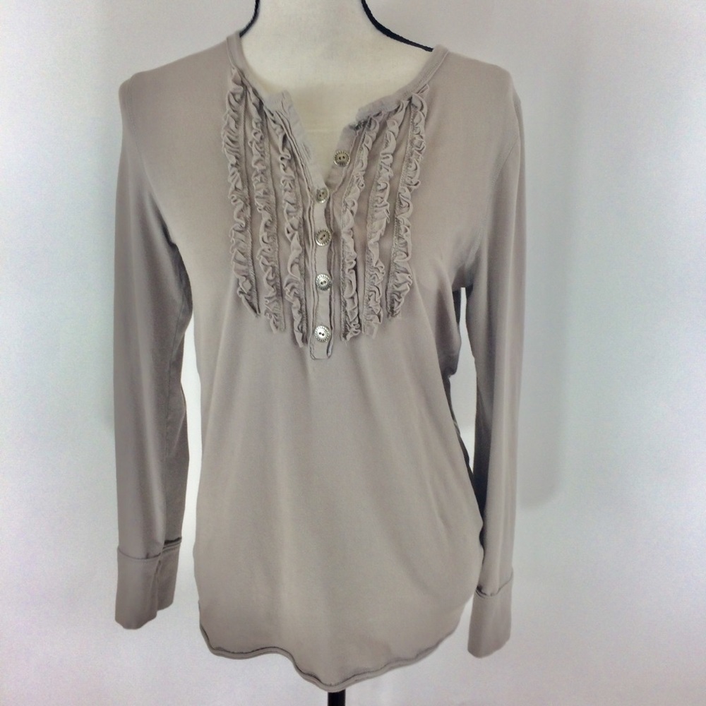 Mystree Ruffle Button down  Yoke Top L